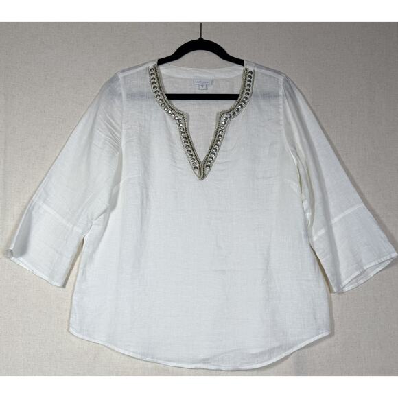 J. Jill Tops - J Jill Love Linen Tunic Top‎ 100% Linen Beaded Detail Size Medium